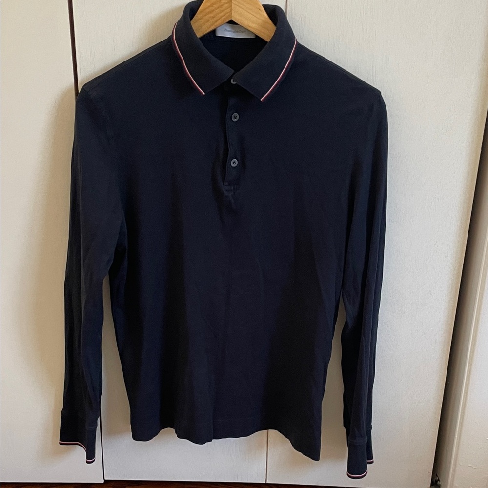 Ermenegildo Zegna Dark Blue Polo with Red Trim